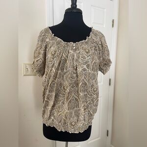 St. John's Bay Cream and Brown Paisley Blouse